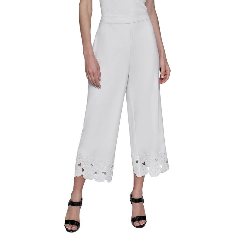 Karl Lagerfeld Paris Womens Floral Cut Out Cropped Pants 16 Soft White Nwt $149